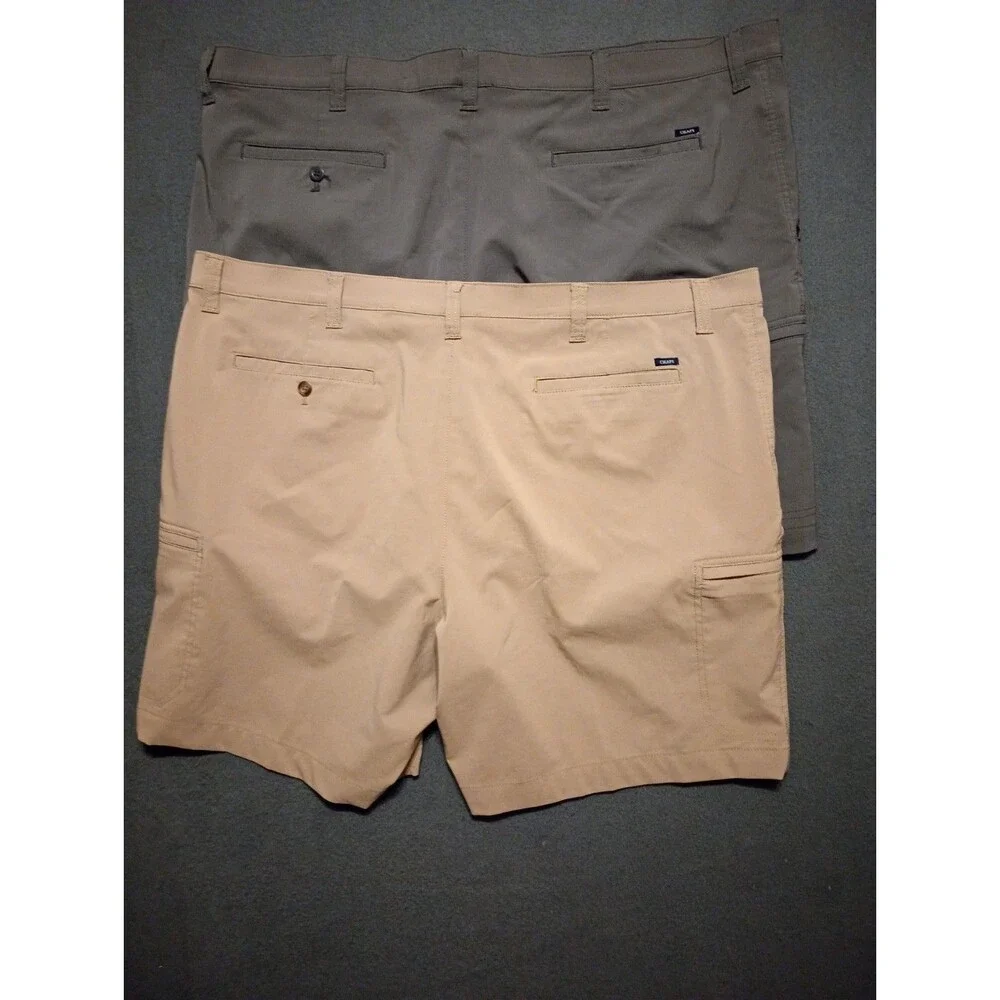Lot Of 2 Chaps Stretch Shorts Mens 46 Beige / Blue Flat Front Classic Golf Core
